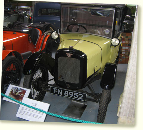 Austin Seven Box Saloon on display at Bentley Wildfowl Motor Museum 